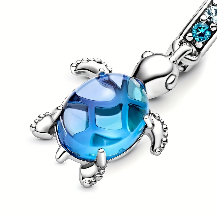 Pandora Charm / Pendent Ocean Blue Coloured Italian Murano Glass Sea Turtle Dangle For Women