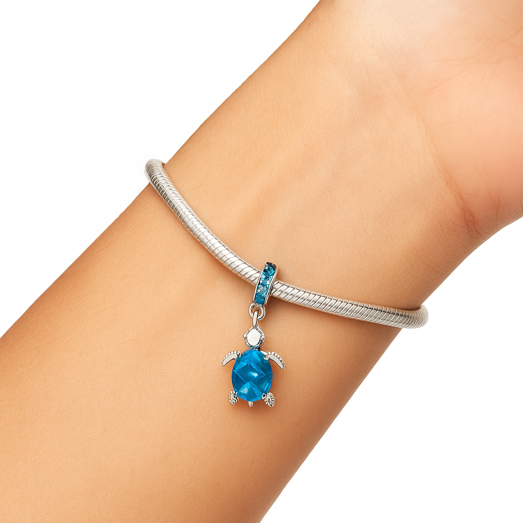Pandora Charm / Pendent Ocean Blue Coloured Italian Murano Glass Sea Turtle Dangle For Women