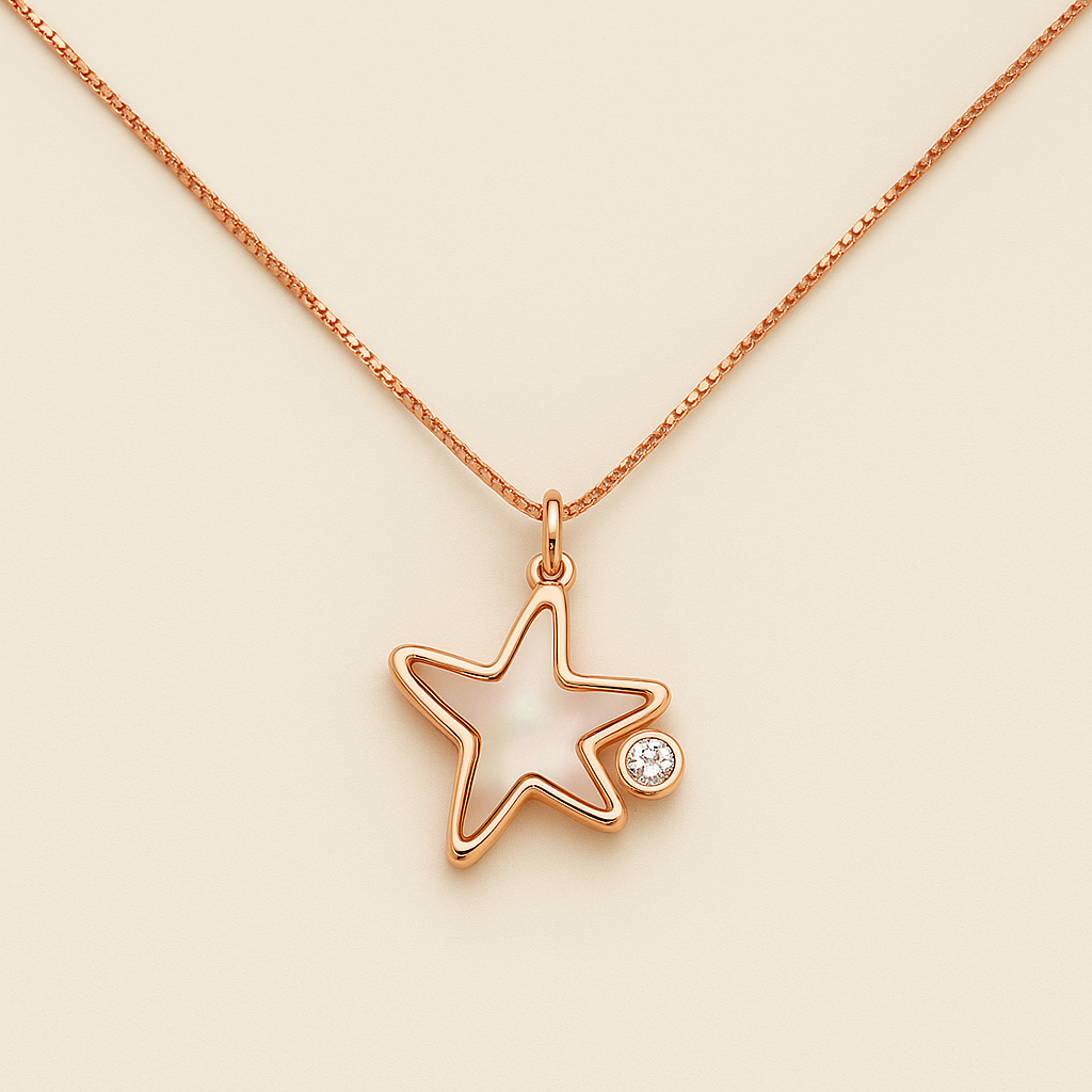 ROSE GOLD CHAIN WITH HANGING STAR WITH HIGH POLISHED SEA SHELL INSIDE