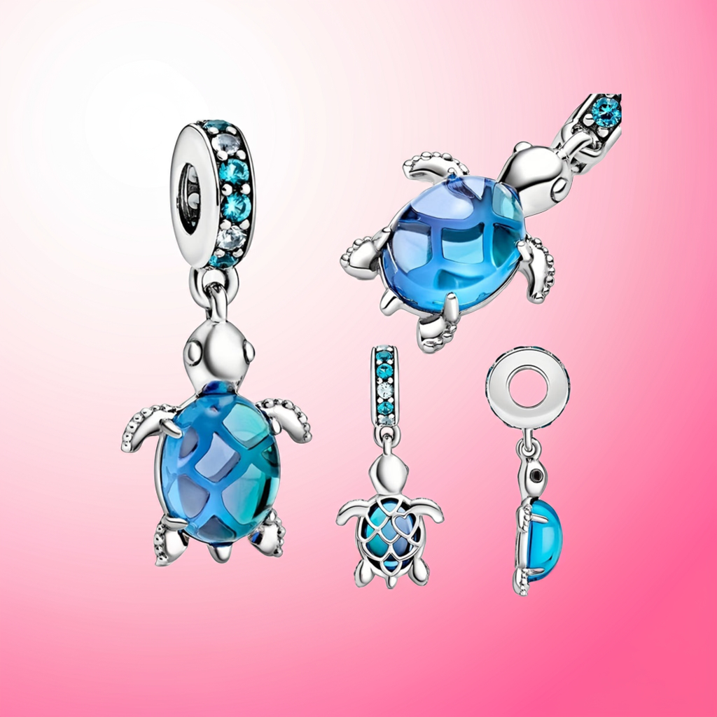Pandora Charm / Pendent Ocean Blue Coloured Italian Murano Glass Sea Turtle Dangle For Women