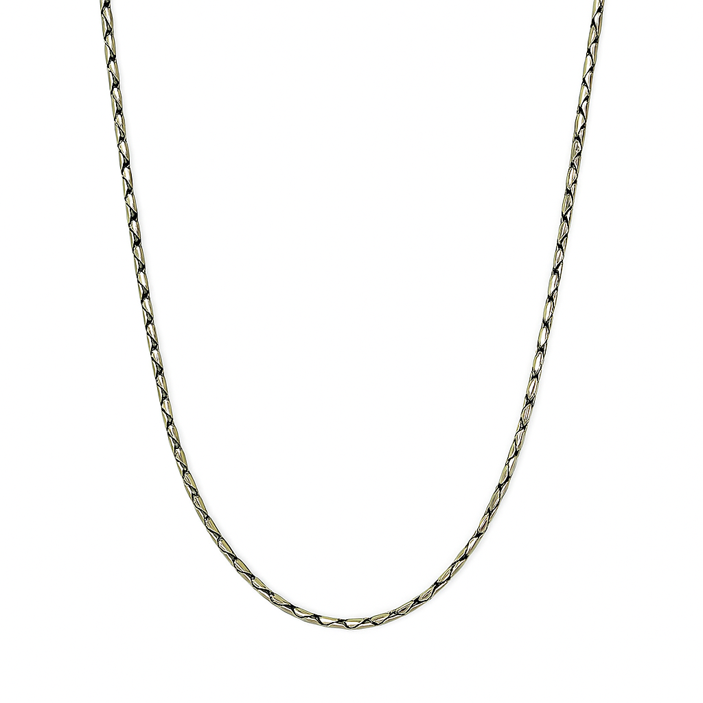 Silver chain necklace on a white background