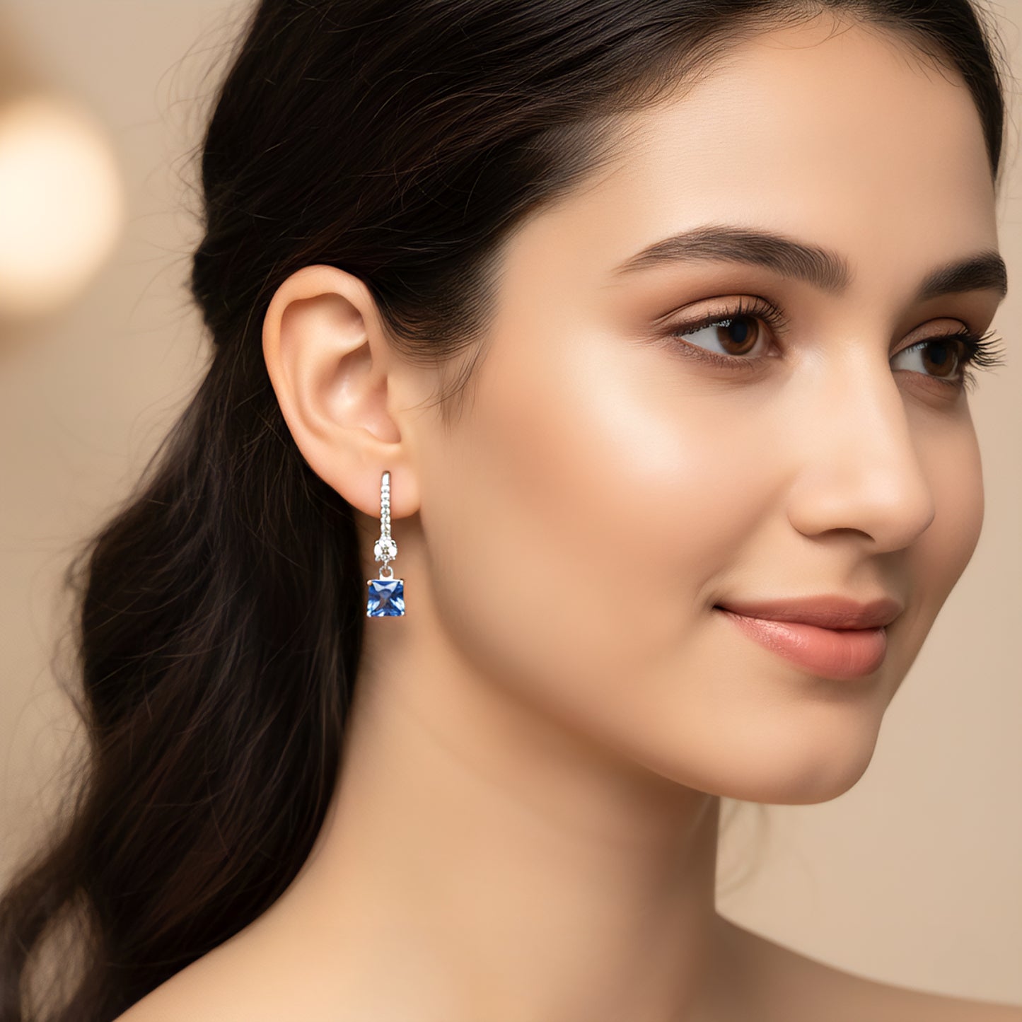Drop Dangel Earring with white, ocean blue & ruby colour stones