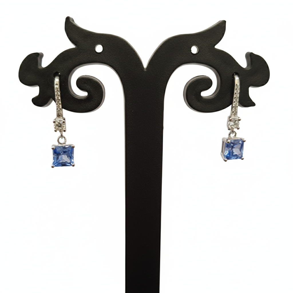 Drop Dangel Earring with white, ocean blue & ruby colour stones