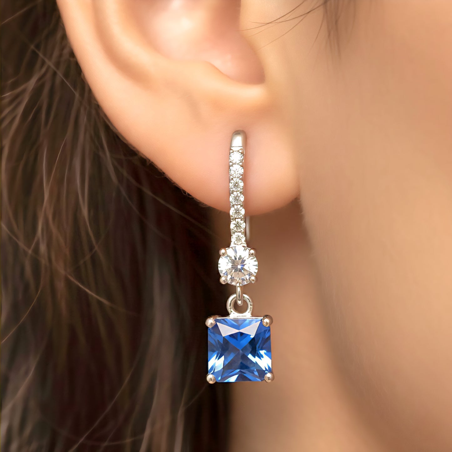 Drop Dangel Earring with white, ocean blue & ruby colour stones