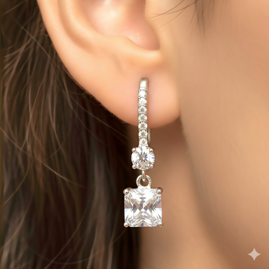 Drop Dangel Earring with white, ocean blue & ruby colour stones