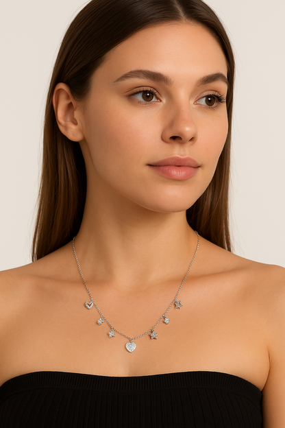 925 Sterling Silver Charm Necklace for Women | Heart, Star & Flower Pendant Design