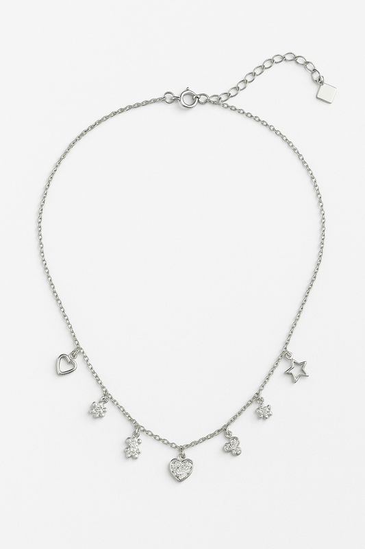 925 Sterling Silver Charm Necklace for Women | Heart, Star & Flower Pendant Design