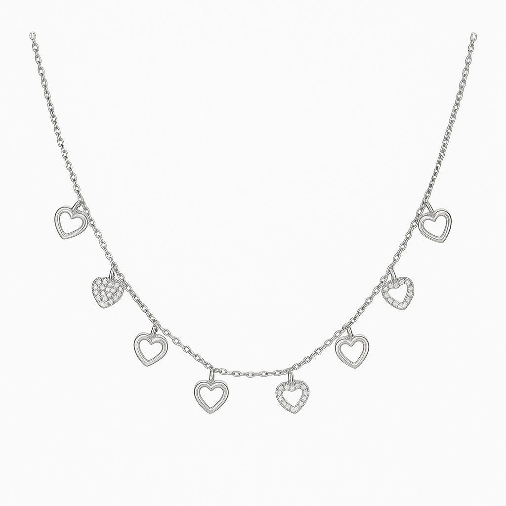 Silver Heart Charm Necklace – Elegant Sterling Chain with Cubic Zirconia Accents