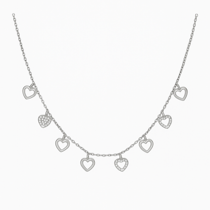 Silver Heart Charm Necklace – Elegant Sterling Chain with Cubic Zirconia Accents