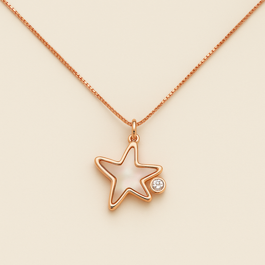 ROSE GOLD CHAIN WITH HANGING STAR WITH HIGH POLISHED SEA SHELL INSIDE
