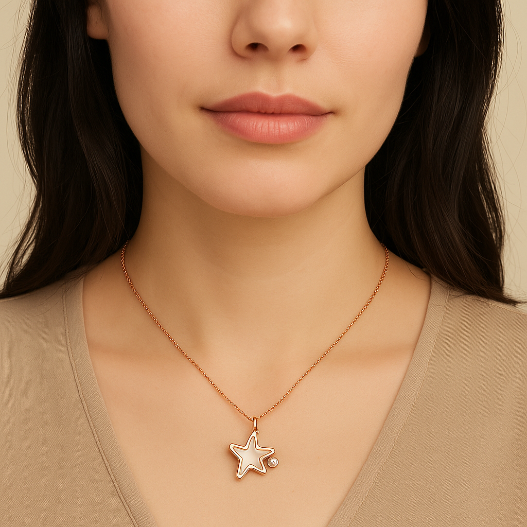 ROSE GOLD CHAIN WITH HANGING STAR WITH HIGH POLISHED SEA SHELL INSIDE