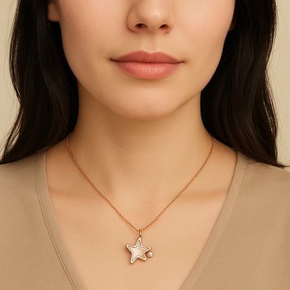 ROSE GOLD CHAIN WITH HANGING STAR WITH HIGH POLISHED SEA SHELL INSIDE