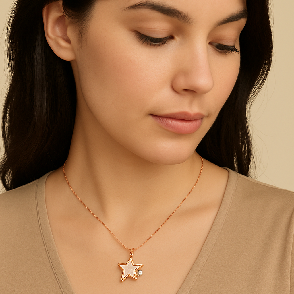 ROSE GOLD CHAIN WITH HANGING STAR WITH HIGH POLISHED SEA SHELL INSIDE
