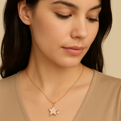 ROSE GOLD CHAIN WITH HANGING STAR WITH HIGH POLISHED SEA SHELL INSIDE