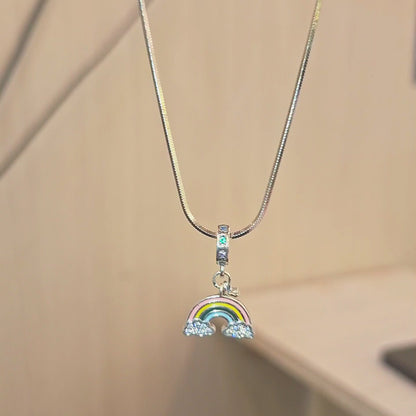 Pure Silver Chain and rainbow Charm Necklace for Women