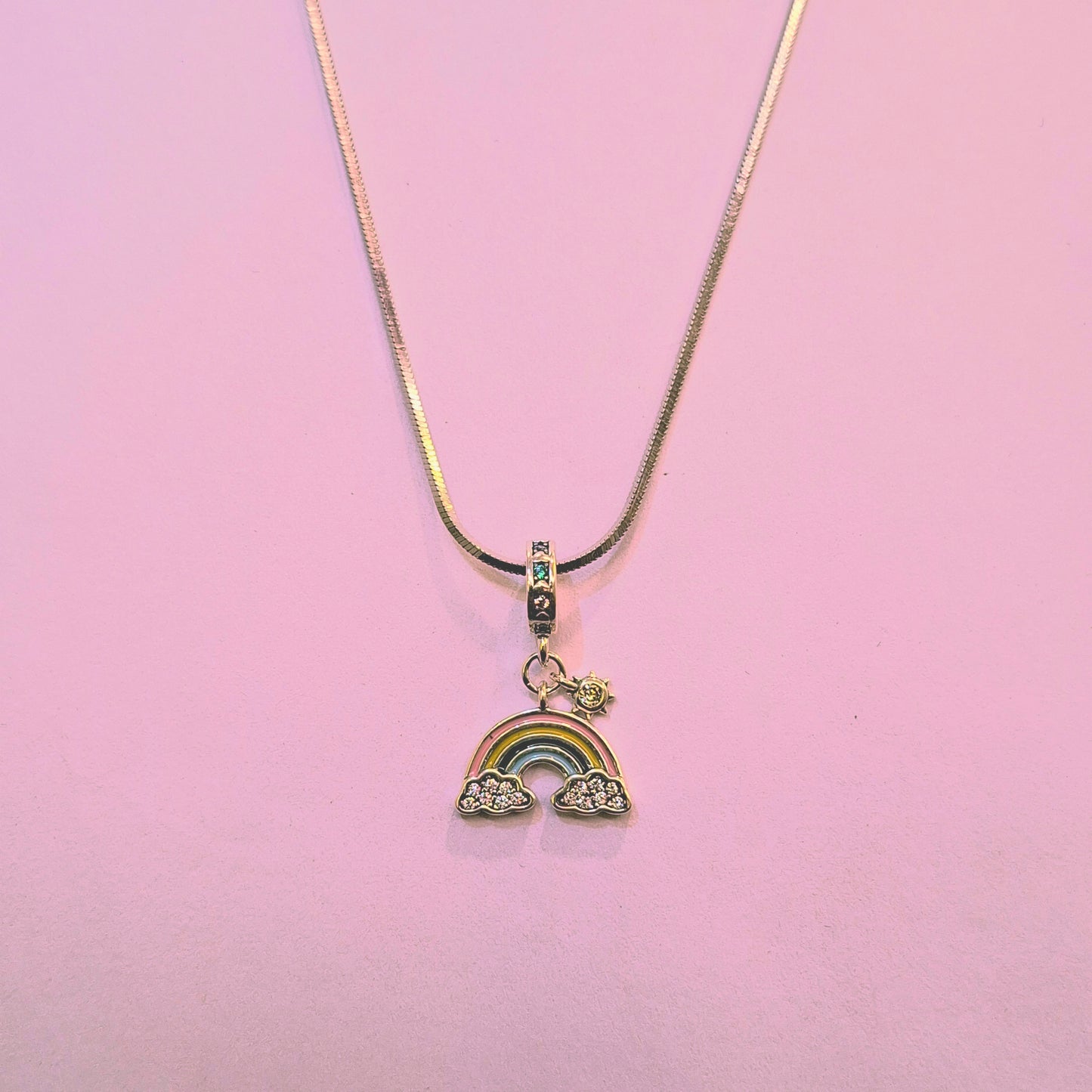 Pure Silver Chain and rainbow Charm Necklace for Women