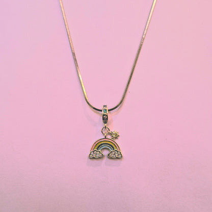 Pure Silver Chain and rainbow Charm Necklace for Women