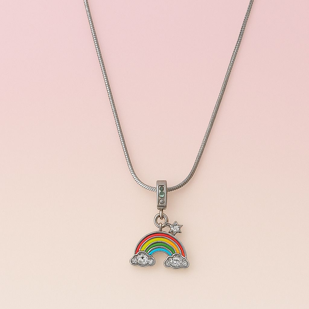Pure Silver Chain and rainbow Charm Necklace for Women