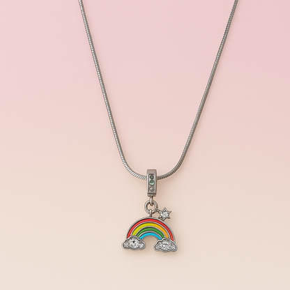 Pure Silver Chain and rainbow Charm Necklace for Women
