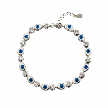 Bracelet with eye-shaped charms on a white background