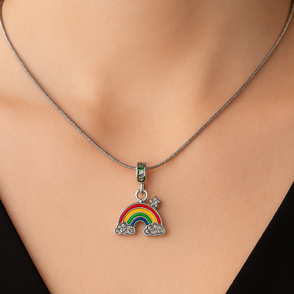 Pure Silver Chain and rainbow Charm Necklace for Women